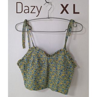 Dazy 花柄キャミソール 肩リボン 胸フリル グリーン 緑 大きいサイズ XL(キャミソール)