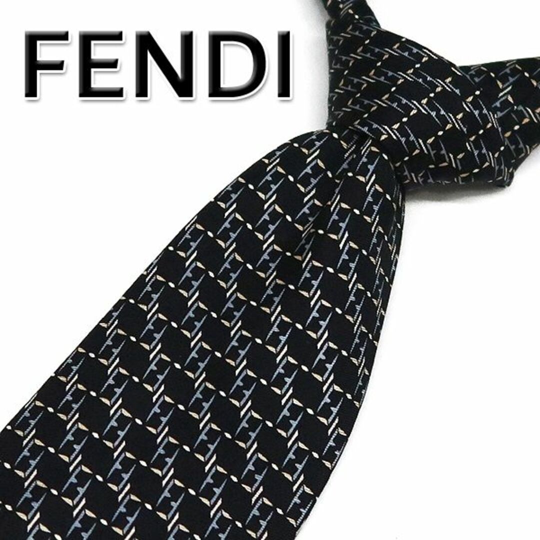 FENDI(フェンディ)の美品 FENDI フェンディ ネクタイ ズッカ柄 紺 ネイビー メンズのファッション小物(ネクタイ)の商品写真