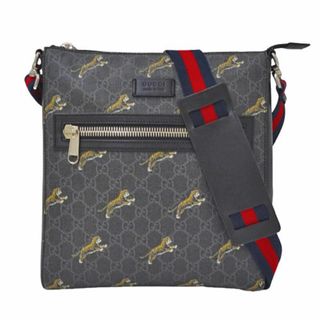 グッチ(Gucci)のグッチ GUCCI バッグ メンズ ブランド GGスプリーム ショルダーバッグ ブラック グレー 474137 タイガー メッセンジャーバッグ 【中古】(ショルダーバッグ)