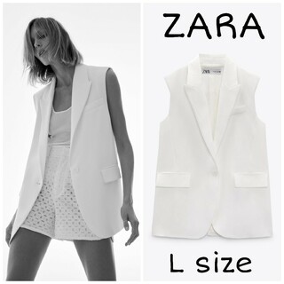 ザラ(ZARA)のZARA　ポケット オーバーサイズ ベスト　Lサイズ　ホワイト(ベスト/ジレ)