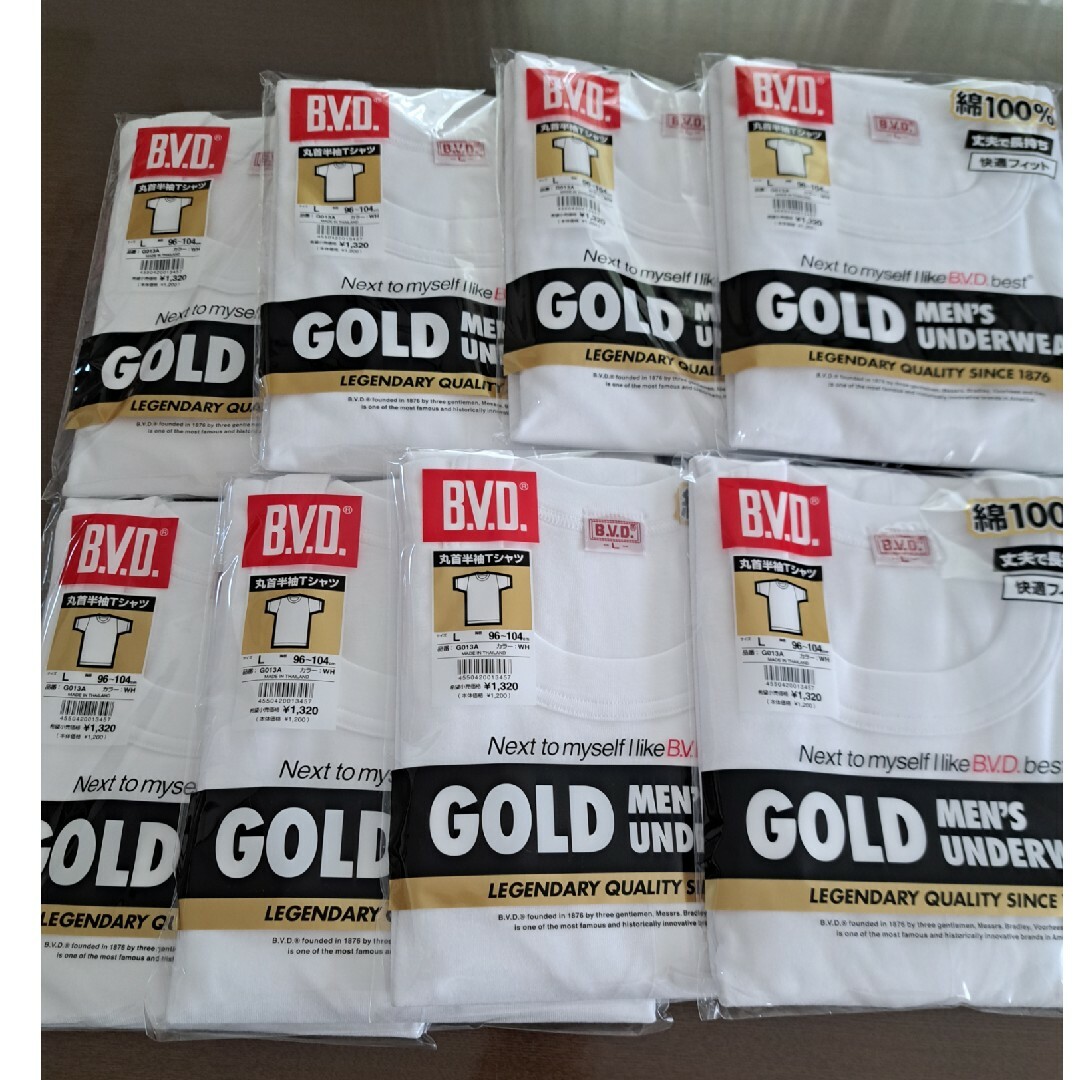 BVD GOLD メンズ 丸首 半袖 Tシャツ G013　L　8枚