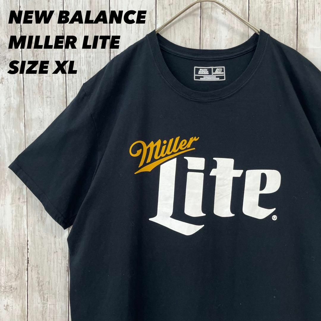 アメリカNEW BALANCE ミラーライトビールプリントTシャツ　XL 黒