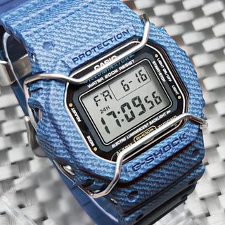 CASIO - G-SHOCK DW-5600 デニムカスタム + メタル遊環 + バンパーの