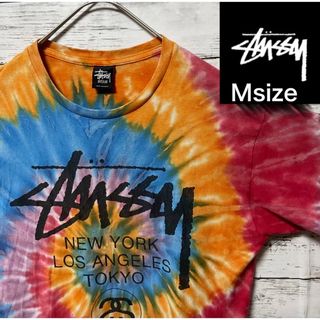 STUSSY ステューシー Tシャツ タイダイ染め ワールドツアー ロゴ クルーネックTシャツ マルチカラー S トップス カットソー 半袖 【メンズ】