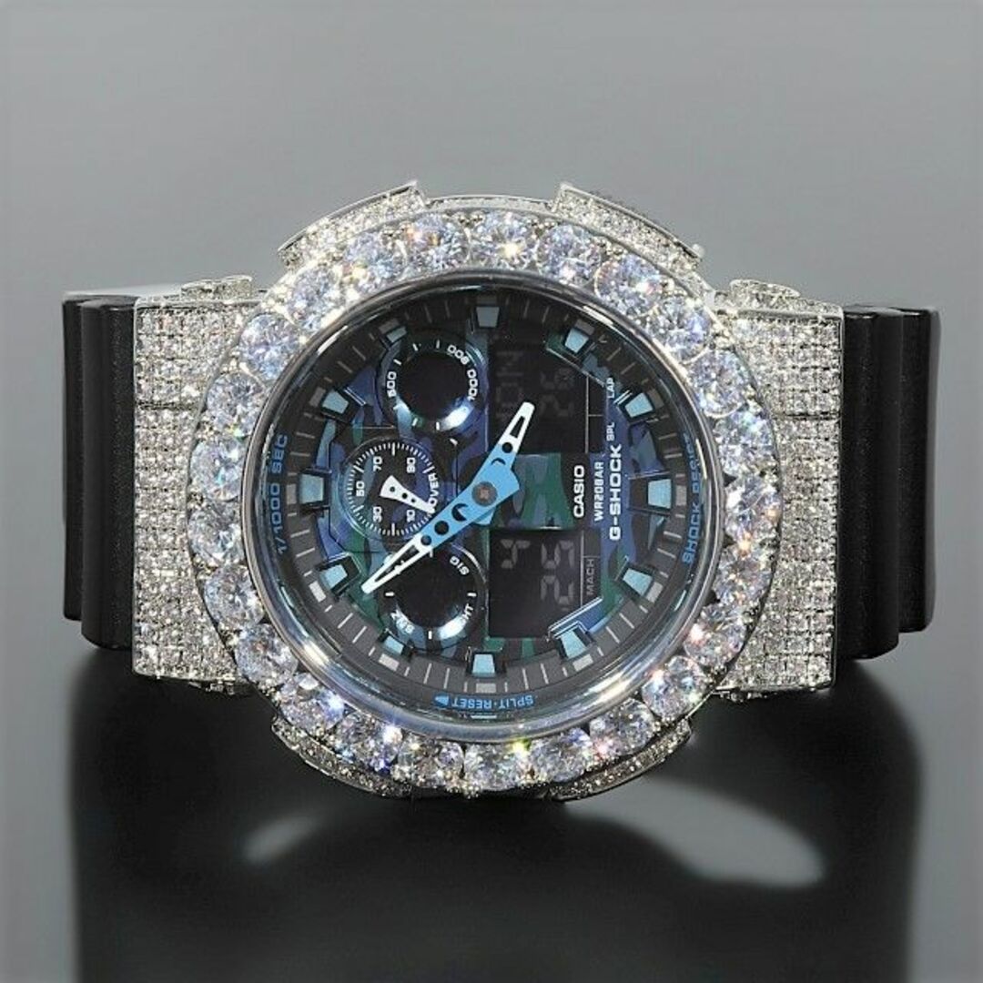 G-SHOCK(ジーショック)のG-SHOCK カスタム GA100 ブルーカモフラ CZダイヤベゼル メンズの時計(腕時計(アナログ))の商品写真