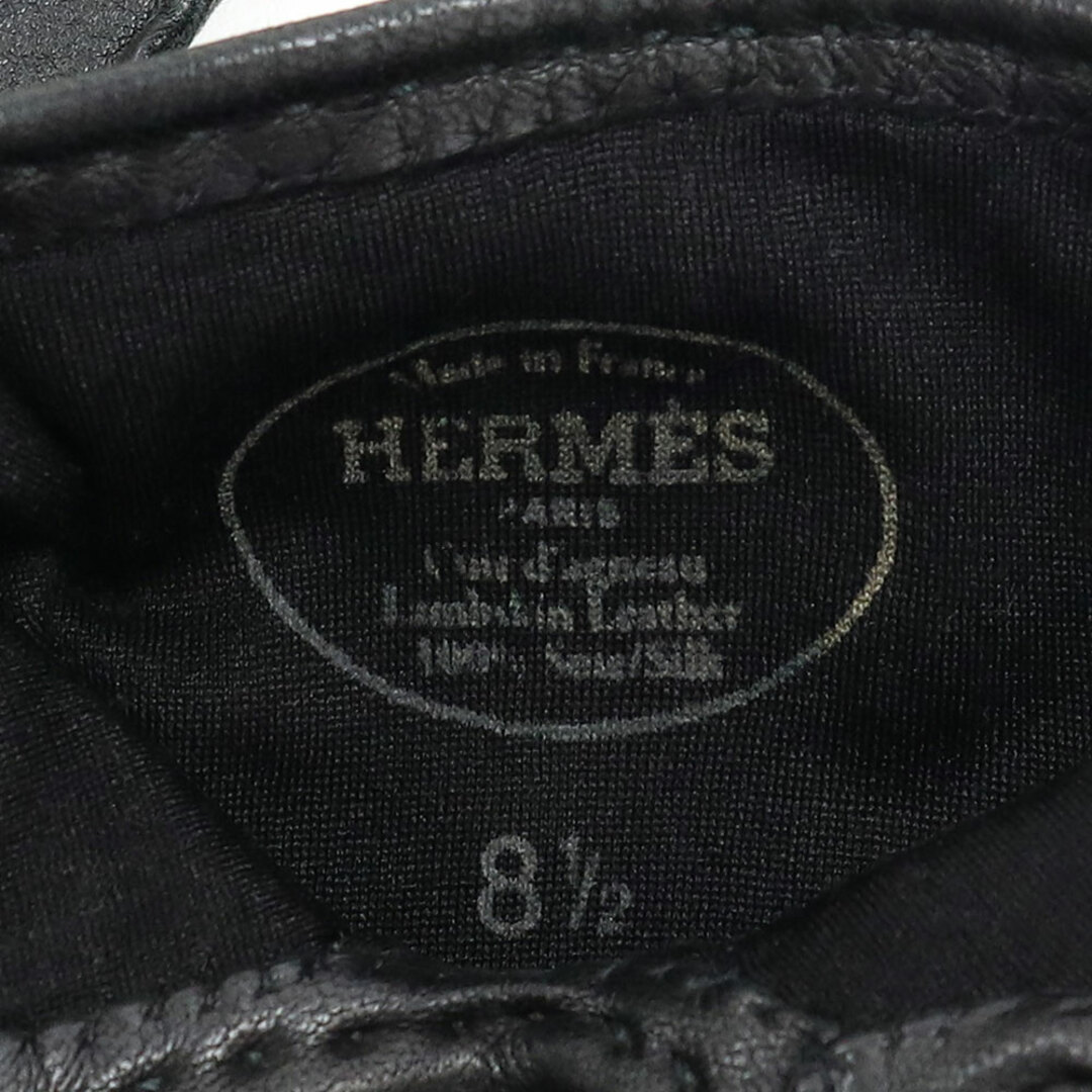 エルメス ネルヴュール ドロワット グローブ 手袋 セリエボタン #8 2/1 アニョーグラッセ ラムスキン シルク レザー ブラック 黒 シルバー金具 HERMES 3