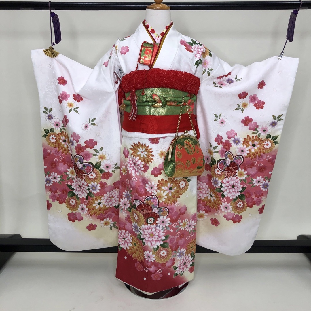 エンブレムロゴ 女児着物 七五三セット 四つ身 5歳 7歳 子供用着物 白
