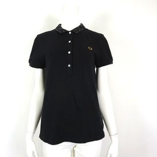 フレッドペリー(FRED PERRY)のフレッドペリー ポロシャツ ロゴ 刺繍 ドット衿 ストレッチ 半袖 M 黒 白(ポロシャツ)