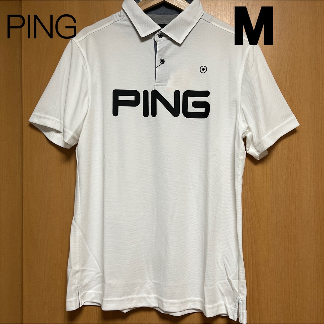 PING(ピン)のping ピン　ビックロゴサッカーボール　JQポロシャツ　半袖　ゴルフ M WH スポーツ/アウトドアのゴルフ(ウエア)の商品写真