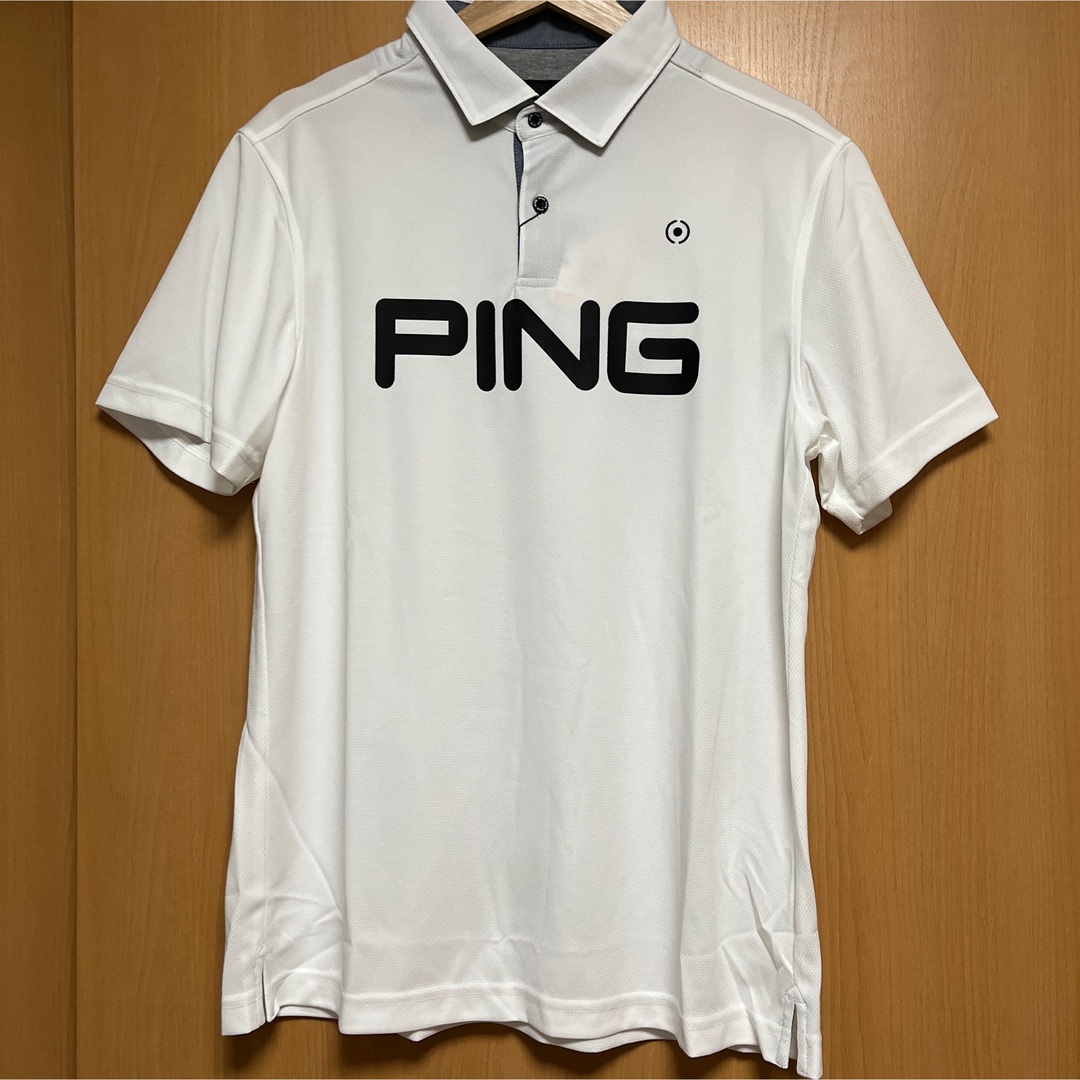 PING(ピン)のping ピン　ビックロゴサッカーボール　JQポロシャツ　半袖　ゴルフ M WH スポーツ/アウトドアのゴルフ(ウエア)の商品写真