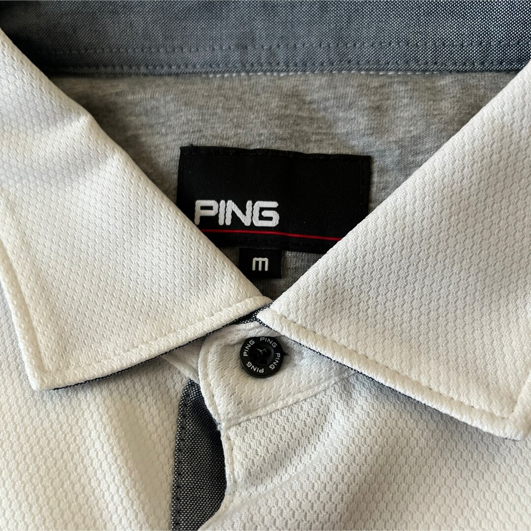 PING(ピン)のping ピン　ビックロゴサッカーボール　JQポロシャツ　半袖　ゴルフ M WH スポーツ/アウトドアのゴルフ(ウエア)の商品写真