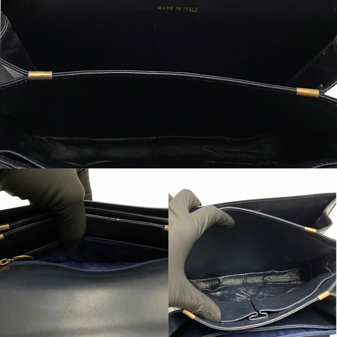 ほぼ未使用 CELINE セリーヌ ヴィンテージ 馬車金具 カーフレザー 本革 ミニ ショルダーバッグ ポシェット ネイビー 紺 5kmb598-5