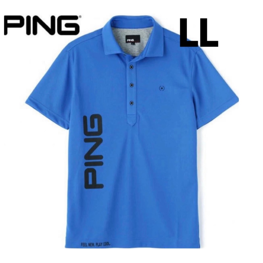 PING ピン  ゴルフウェア メンズ  タテロゴ半袖ポロシャツ  LL ブルー