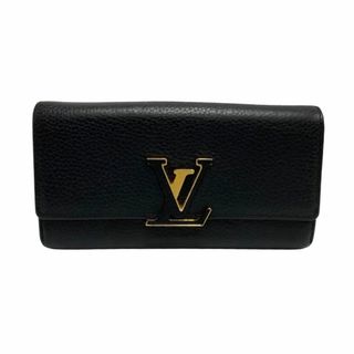 ルイヴィトン(LOUIS VUITTON)の極 美品 レア LOUIS VUITTON ルイヴィトン ポルトフォイユ カプシーヌ レザー 本革 二つ折り 長財布 ウォレット ブラック 5kmb843-5(財布)