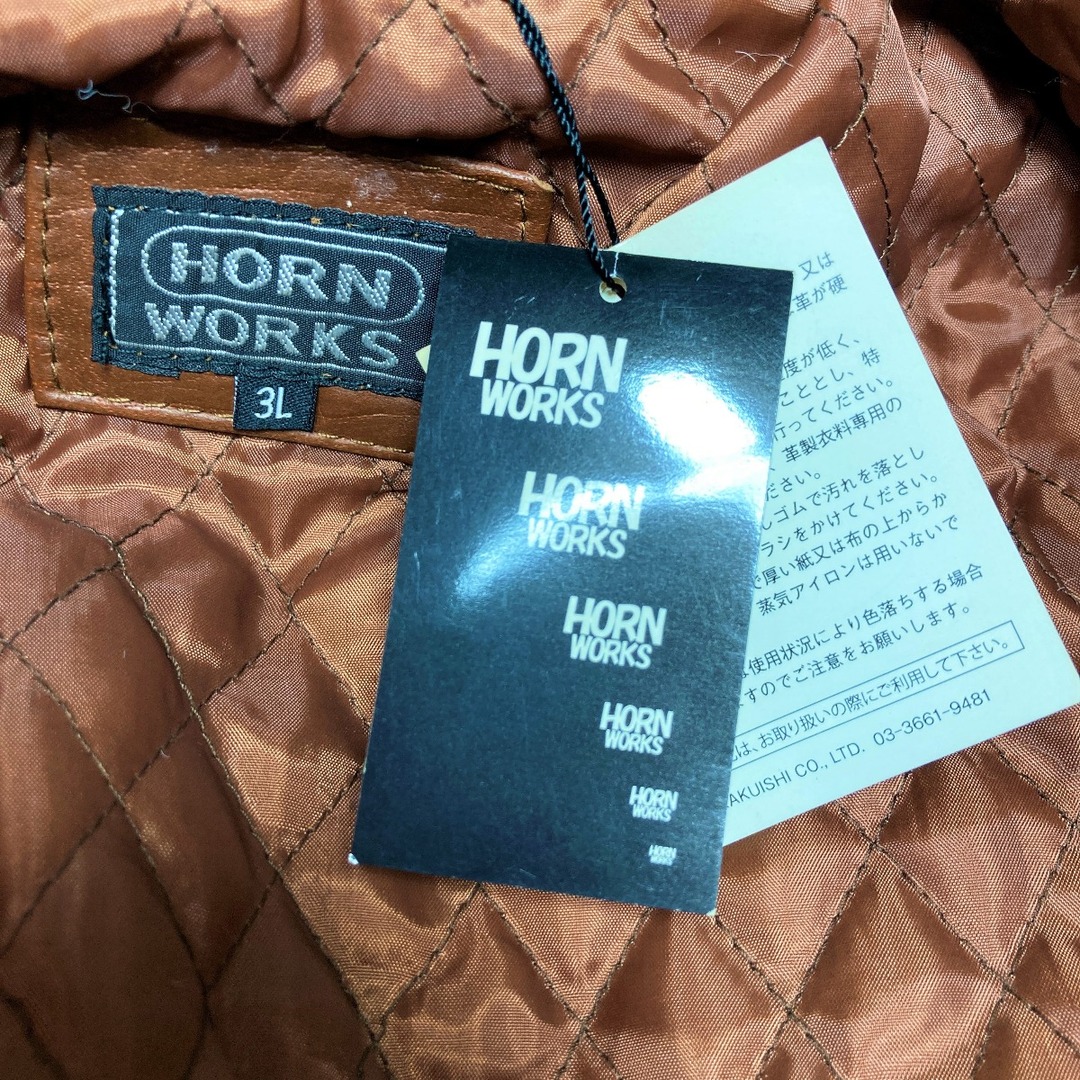 ◎◎HORN WORKS ホーンワークス ライダースジャケット 3L 牛革 バッファロー ブラウン 自動車/バイクのバイク(装備/装具)の商品写真