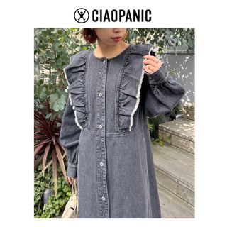 チャオパニック(Ciaopanic)のCIAOPANIC   チャオパニック　デニムフリルコートワンピース(ロングワンピース/マキシワンピース)