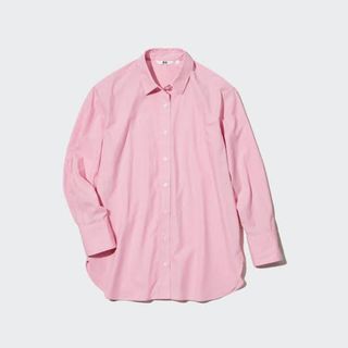 ユニクロ(UNIQLO)のユニクロ　コットンシャツ　ピンク　Lサイズ(シャツ/ブラウス(長袖/七分))