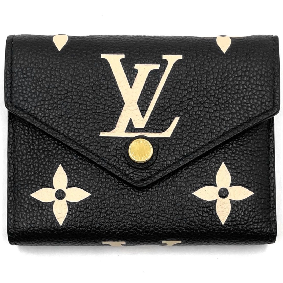 【値下げ中】LOUIS VUITTON ルイヴィトン 三つ折り財布 バイカラーモノグラムアンプラント ポルトフォイユヴィクトリーヌ ミニウォレット M80968    ブラック 黒 ベージュ ゴールド金具 レディース 人気 美品【品】