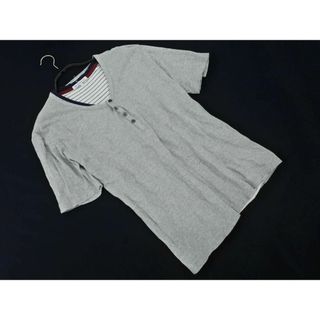 ユナイテッドアローズ(UNITED ARROWS)のgreen label relaxing グリーンレーベルリラクシング ユナイテッドアローズ レイヤード ハーフボタン ボーダー Tシャツ 2枚セット sizeM/グレーｘ白ｘ紺 ■◆ メンズ(Tシャツ/カットソー(半袖/袖なし))