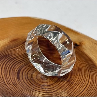 厳選　ガネッシュヒマール産ヒマラヤ水晶　くりぬきリング14号　手作り　カット(リング(指輪))