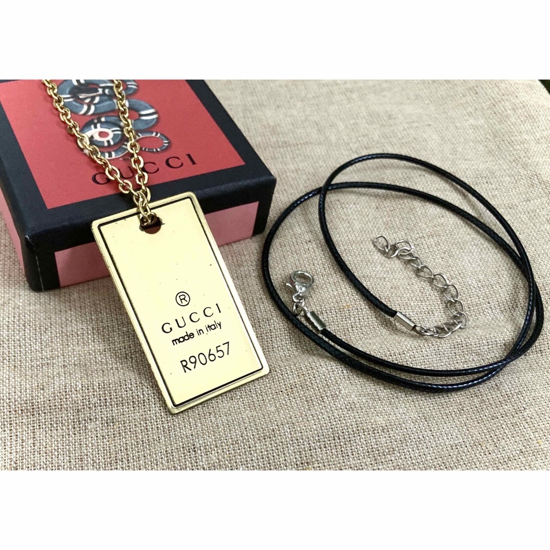 Gucci(グッチ)のGUCCI/グッチ ゴールド系カラー タグ/プレート ネックレス(チェーン2種 メンズのアクセサリー(ネックレス)の商品写真