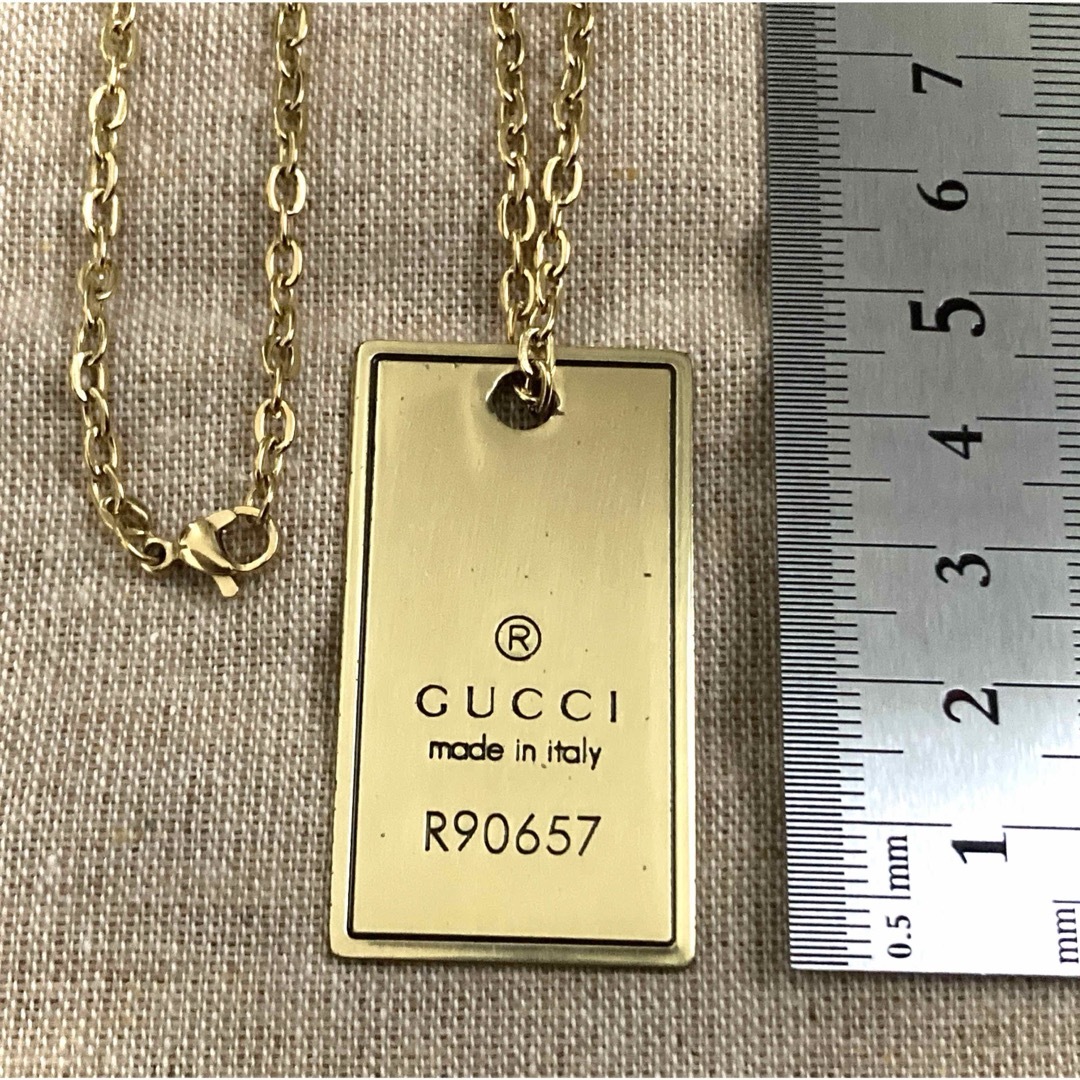 Gucci(グッチ)のGUCCI/グッチ ゴールド系カラー タグ/プレート ネックレス(チェーン2種 メンズのアクセサリー(ネックレス)の商品写真