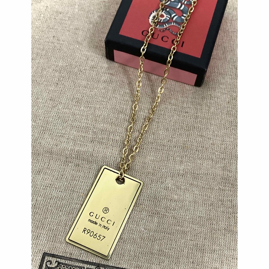 Gucci(グッチ)のGUCCI/グッチ ゴールド系カラー タグ/プレート ネックレス(チェーン2種 メンズのアクセサリー(ネックレス)の商品写真