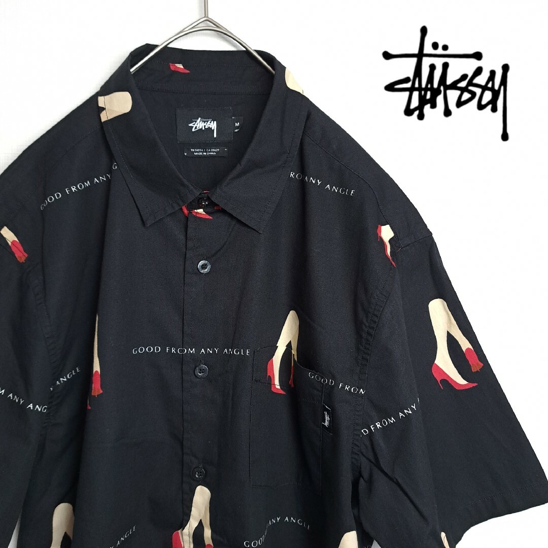 トップス【美品】山田孝之着用 STUSSY 半袖 シャツ 総柄 ハイヒール ブラック M