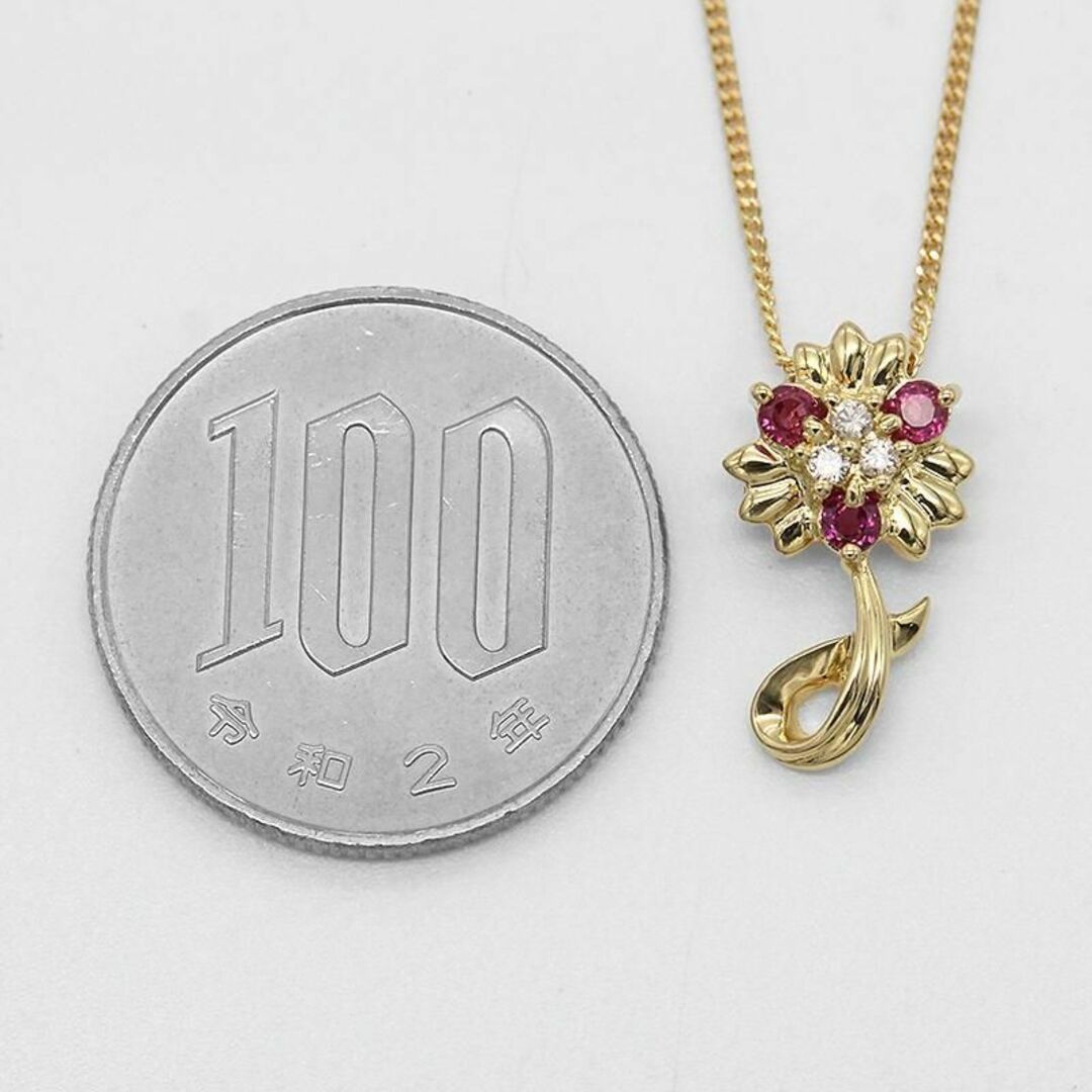 美品 ルビー ダイヤモンド フラワーデザイン ネックレス K18 A01505