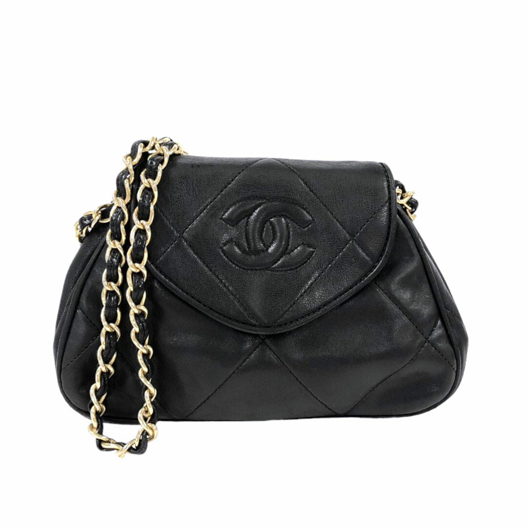 約115cmマチシャネル CHANEL マトラッセ ミニ チェーンショルダー ブラック ゴールド金具 ラムスキン レディース ショルダーバッグ