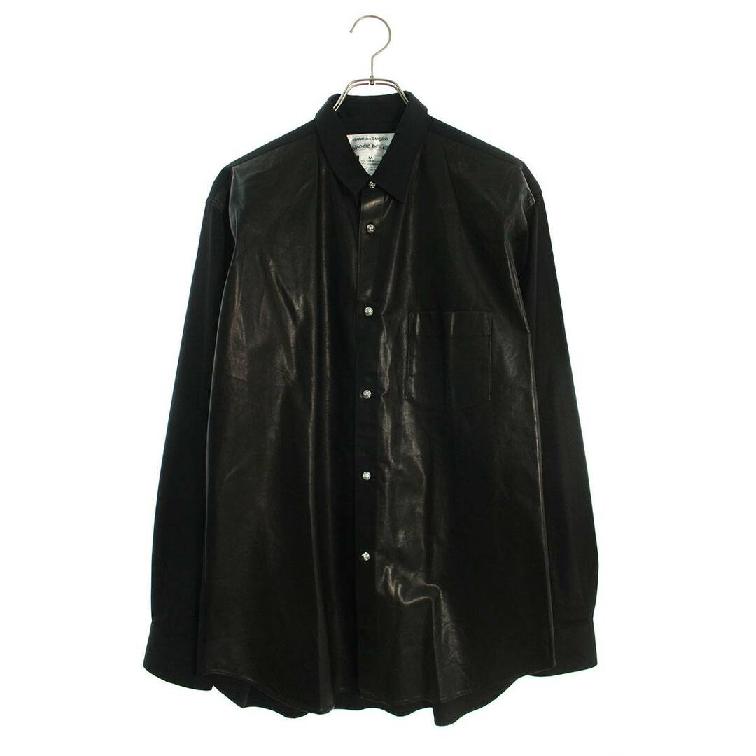 クロムハーツ ×コムデギャルソンシャツ COMME des GARCONS SHIRT  CDG LS BLK LTHR/BLK PPLN クロスボールボタンレザー長袖シャツ  メンズ M