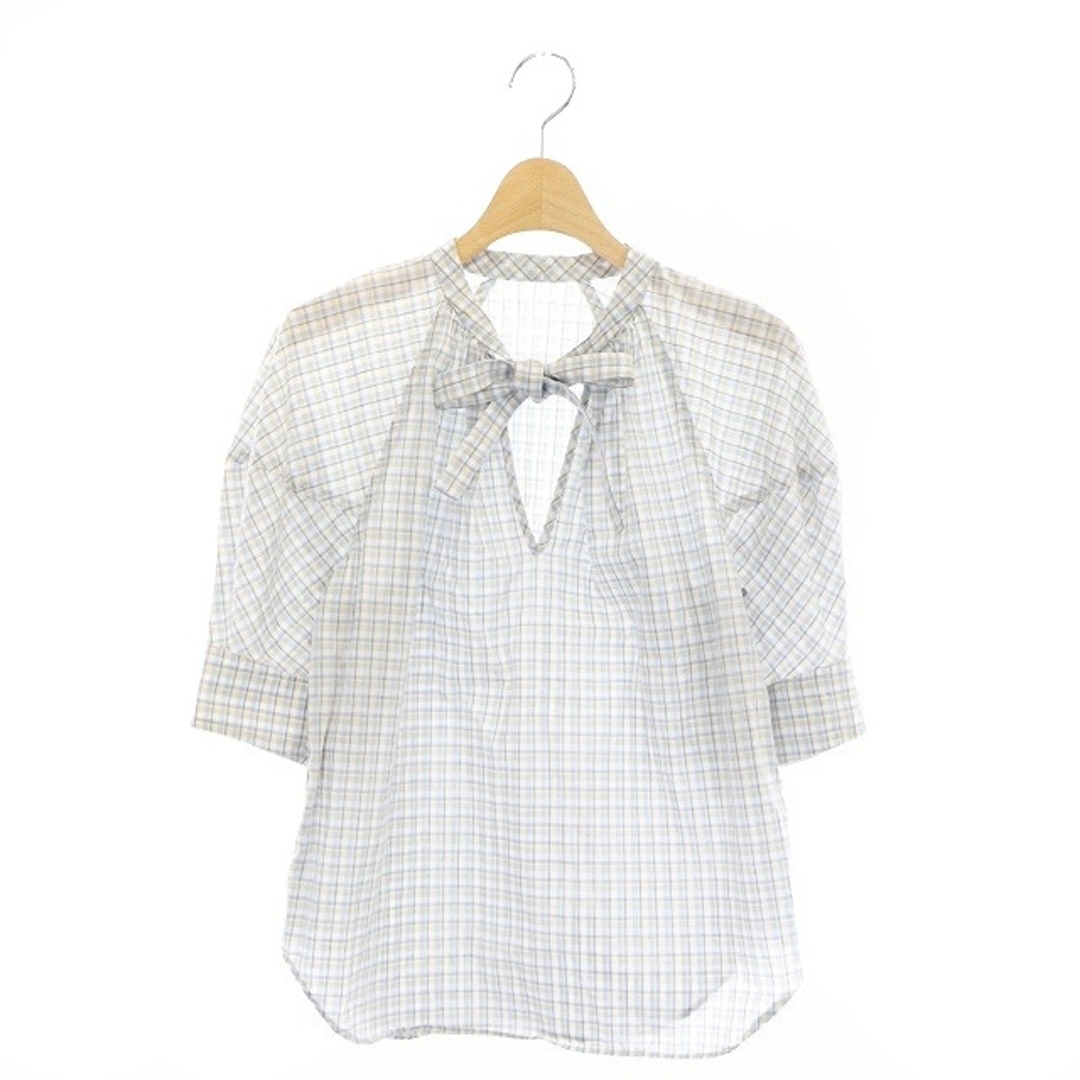 シーニュ cygne チェック柄ボウタイ半袖シャツ ブラウス ベージュ 白