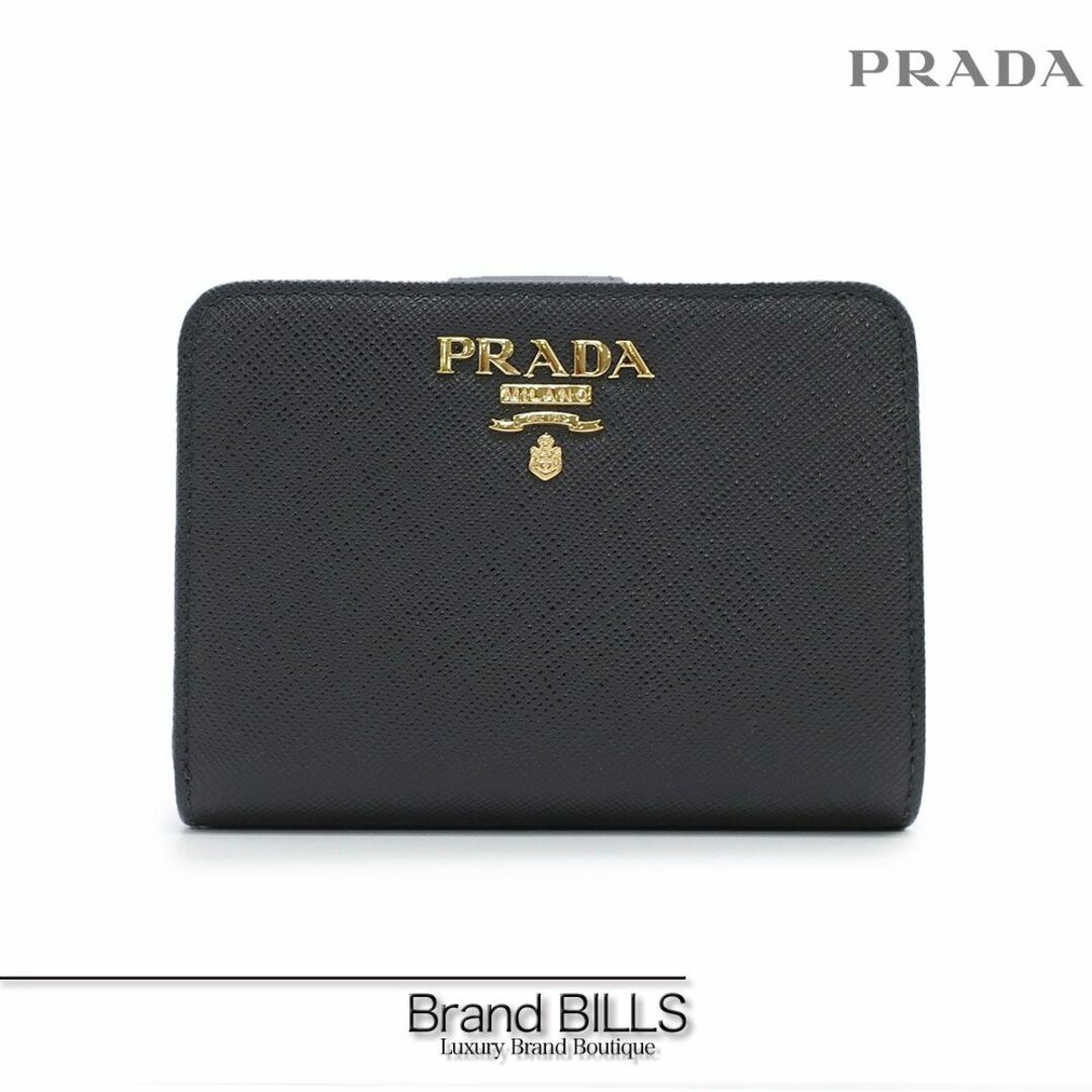 PRADA - 未使用品 プラダ サフィアーノ 折り財布 1ML018 ブラック ロゴ