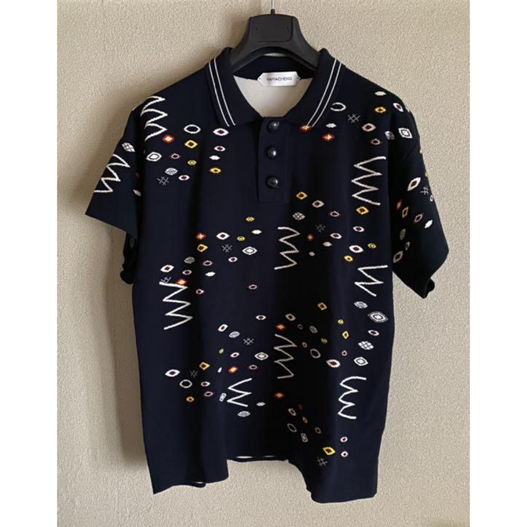 アイボリー×レッド namacheko ナマチェコ 21ss ニットポロ L