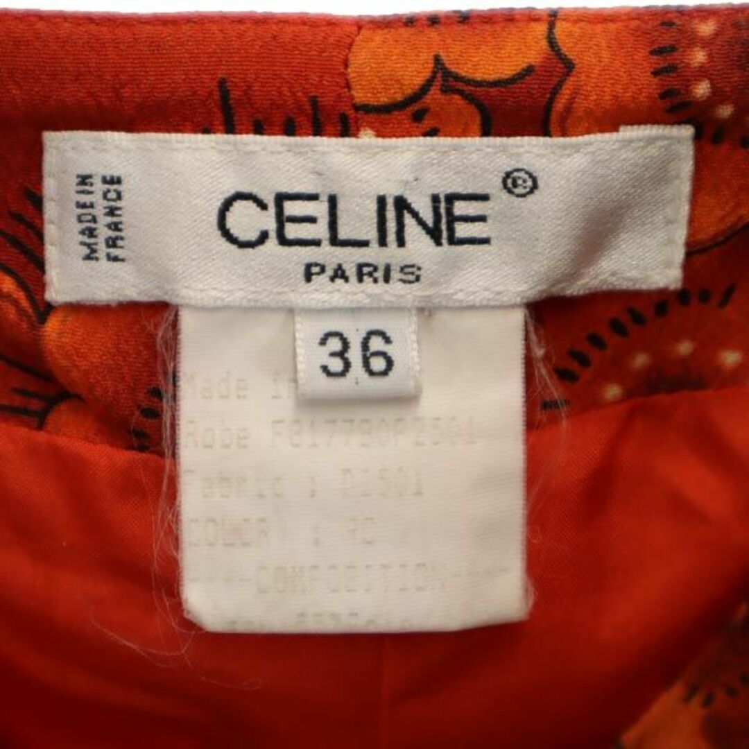 セリーヌ フランス製 ノースリーブ 花柄 ワンピース 36 オレンジ系 CELINE レディース 【中古】 【230725】