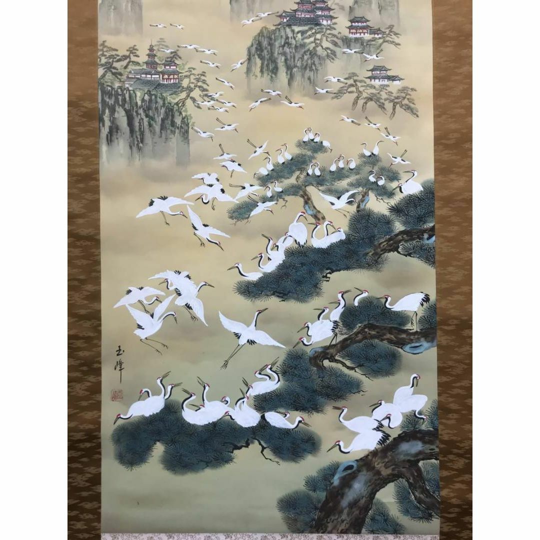真作加藤英舟蓬莱山図祝事山水図松竹梅鶴図山水図掛軸☆宝船 真作加藤英舟蓬莱山図祝事山水図松竹梅鶴図山水図掛軸☆宝船