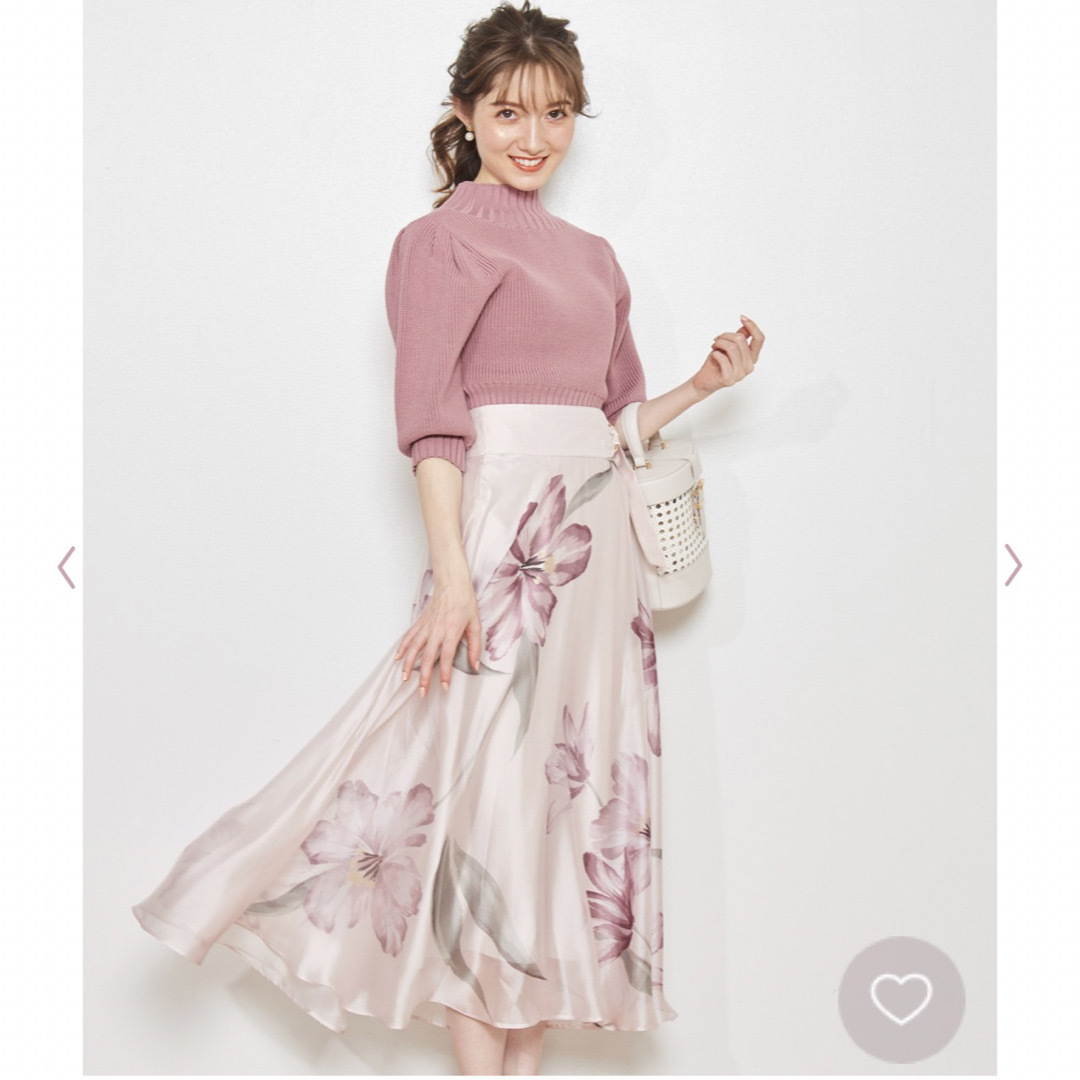Noela(ノエラ)のNoela♡ペイントラインフラワーフレアスカート♡ピンク レディースのスカート(ロングスカート)の商品写真