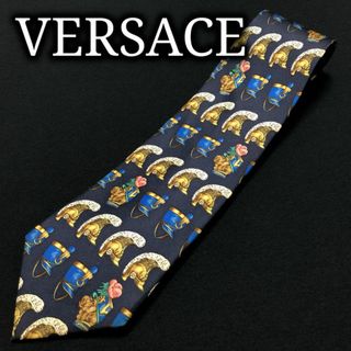 ジャンニヴェルサーチ(Gianni Versace)のヴェルサーチ 切替犬帽子 ネイビー ネクタイ 黒タグ A104-V13(ネクタイ)