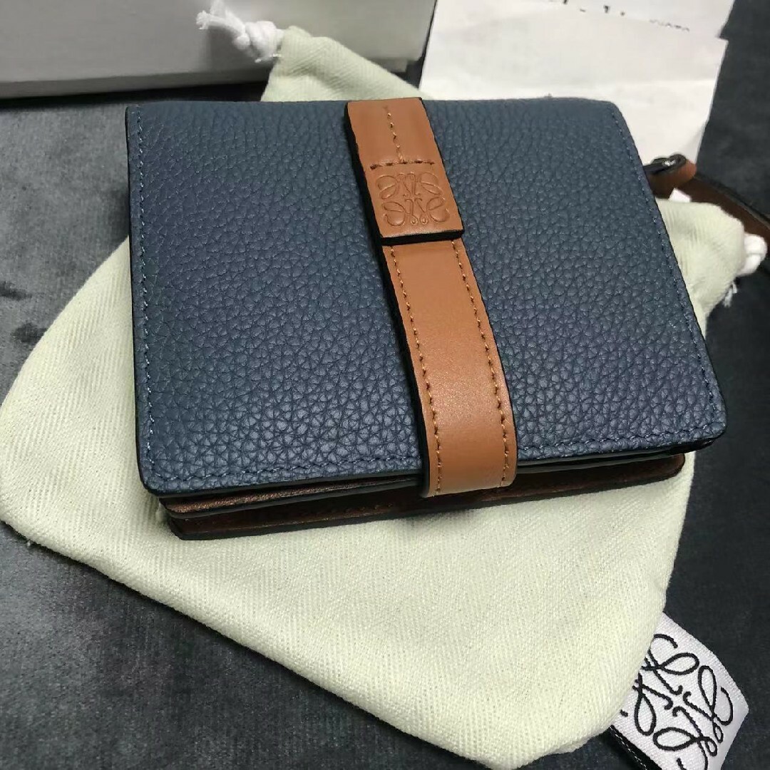 極美品 ✨ LOEWE ロエベ コンパクトジップウォレット スチールブルー タン-