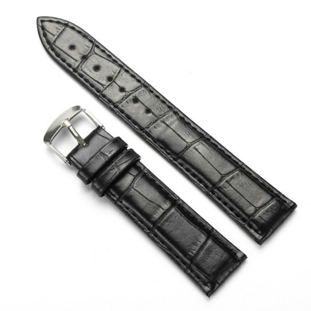 腕時計 交換ベルト 18mm バンド 本革 型押し クロコ レザー 男女兼用 黒
