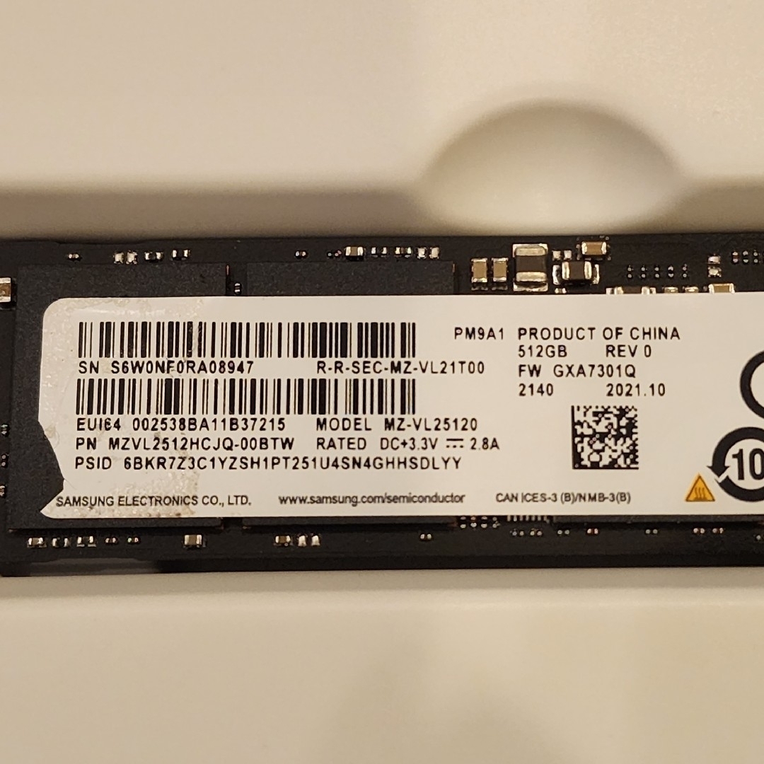 Samsung m.2 SSD　512GB