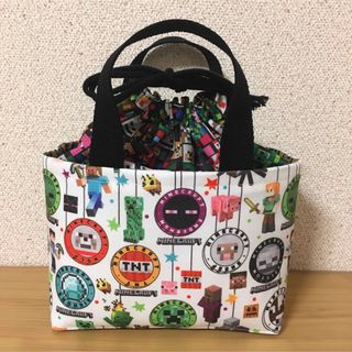 No.76  保冷ランチバッグ　持ち手付きお弁当袋　ハンドメイド(ランチボックス巾着)