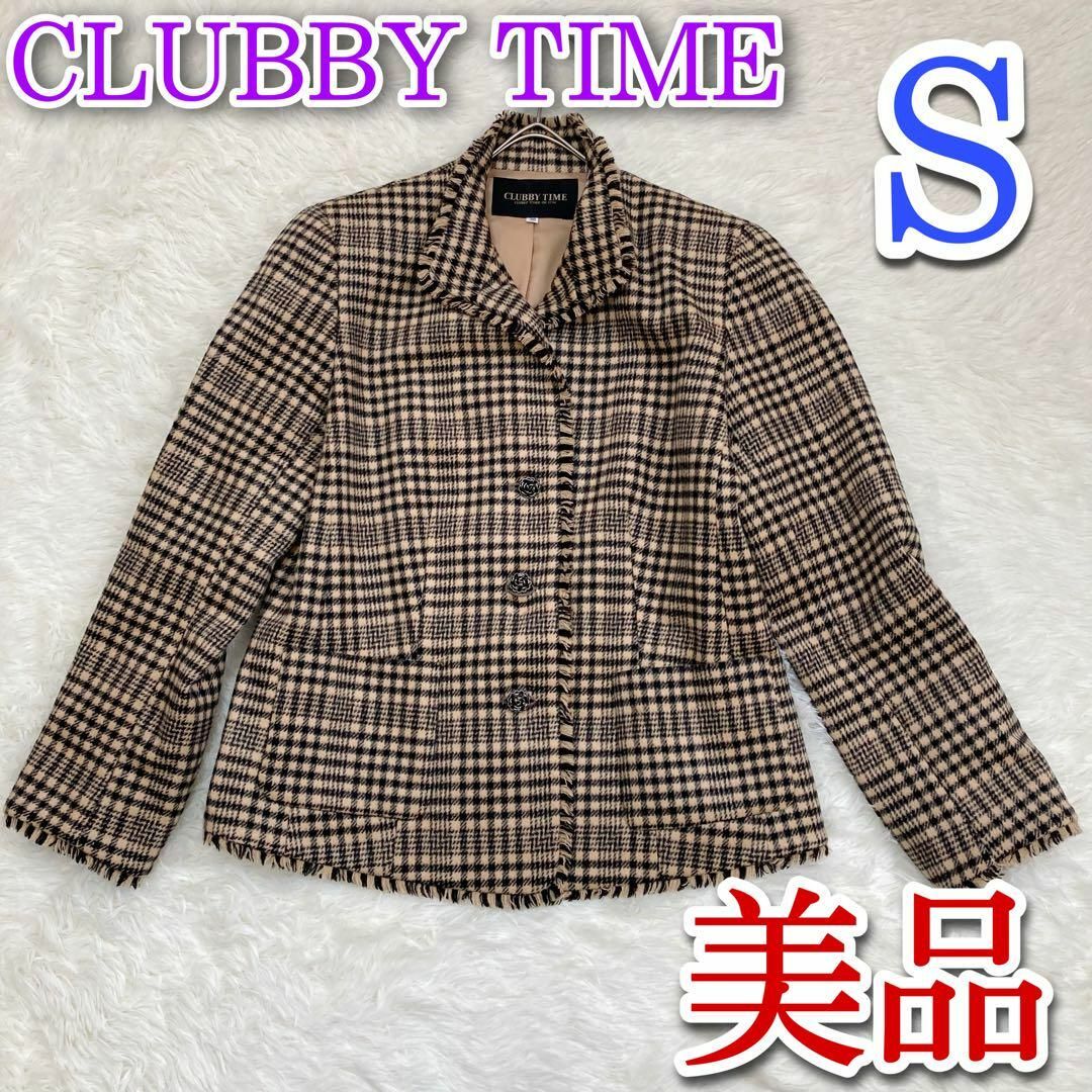 美品　クラビータイム　CLUBBY TIME　ジャケット　千鳥　38　アンゴラ