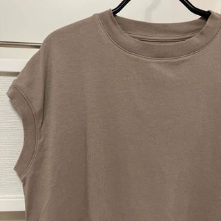 ムジルシリョウヒン(MUJI (無印良品))の無印良品　スムース編みフレンチスリーブロング丈Ｔシャツ　XS〜S  ベージュ(Tシャツ(半袖/袖なし))