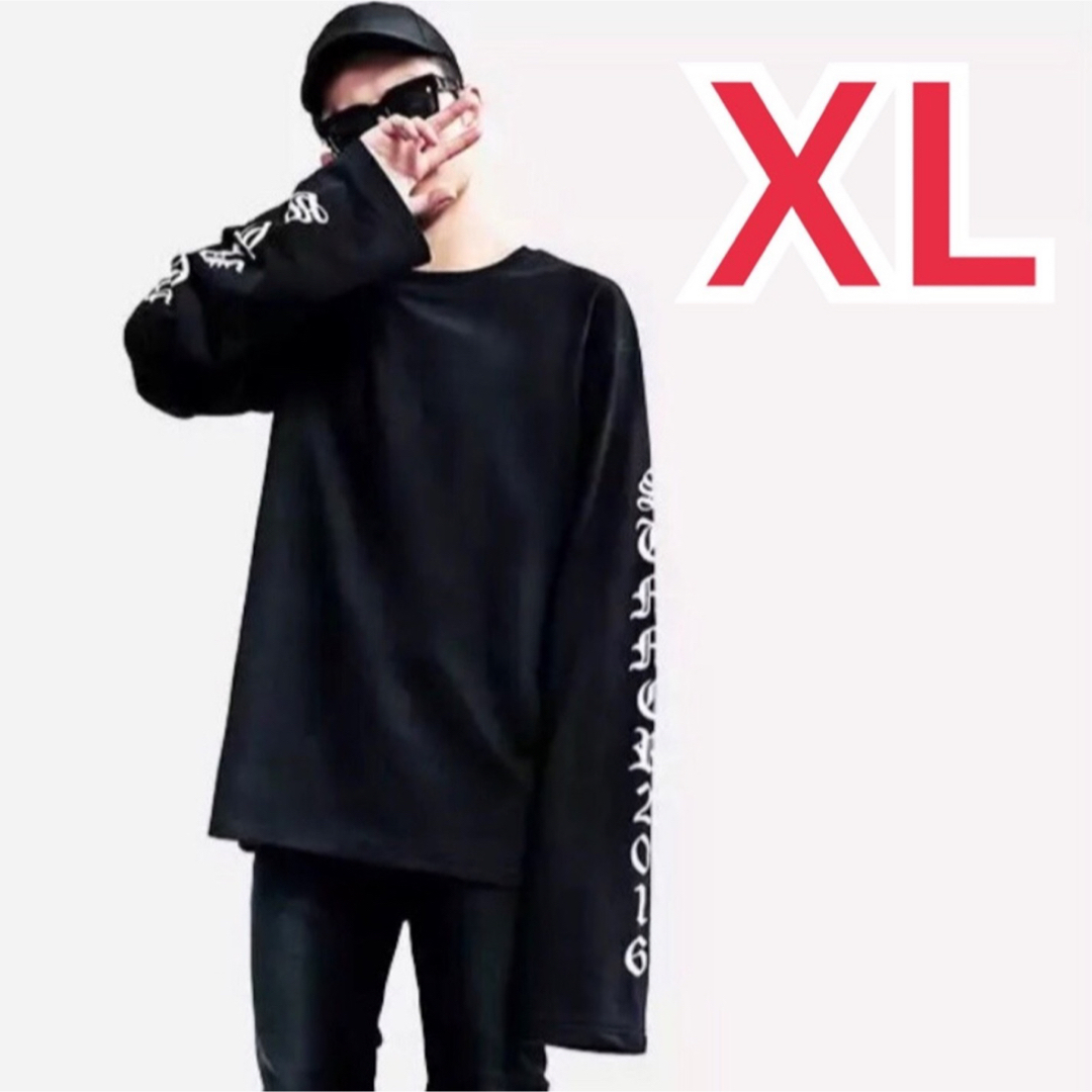 ロンT スケボー ダンス オルチャン 衣装 ストリート 黒 オレンジ 白 XL メンズのトップス(Tシャツ/カットソー(七分/長袖))の商品写真