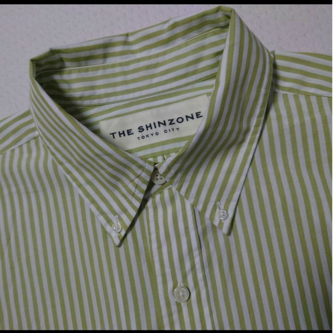 美品★23SS Shinzone DADDYシャツ ストライプ GREEN