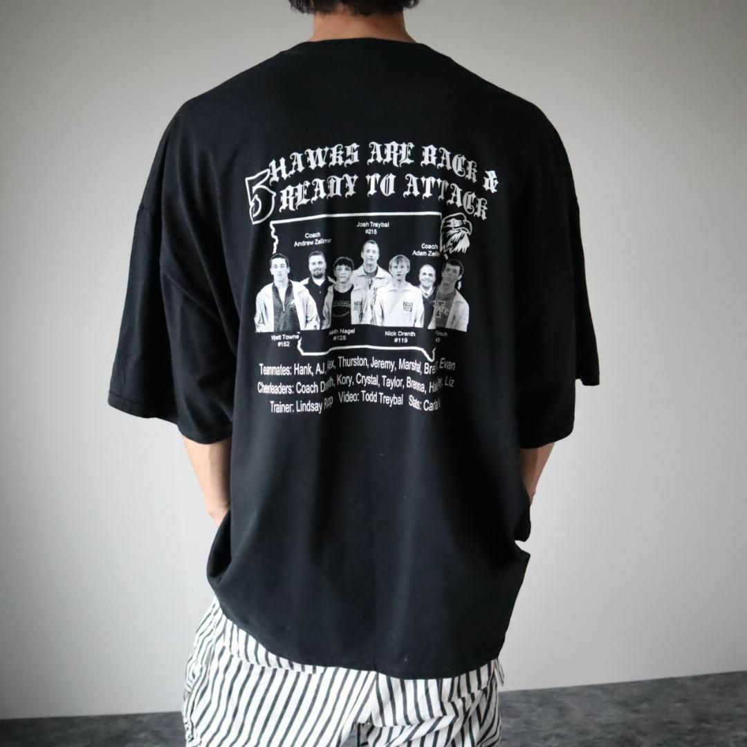 【GILDAN】レスリング ポップ 両面 プリント ルーズ Tシャツ 黒 3XL