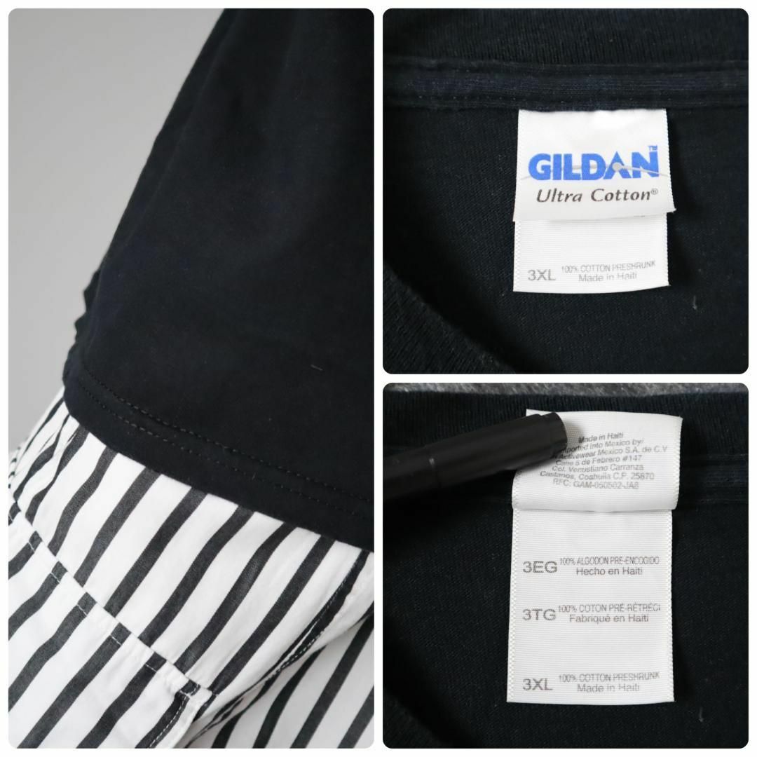 【GILDAN】レスリング ポップ 両面 プリント ルーズ Tシャツ 黒 3XL