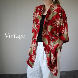 アートヴィンテージ(ART VINTAGE)の【vintage】ボタニカル柄 ルーズ レーヨン 半袖シャツ 赤 アロハ 3L(シャツ)