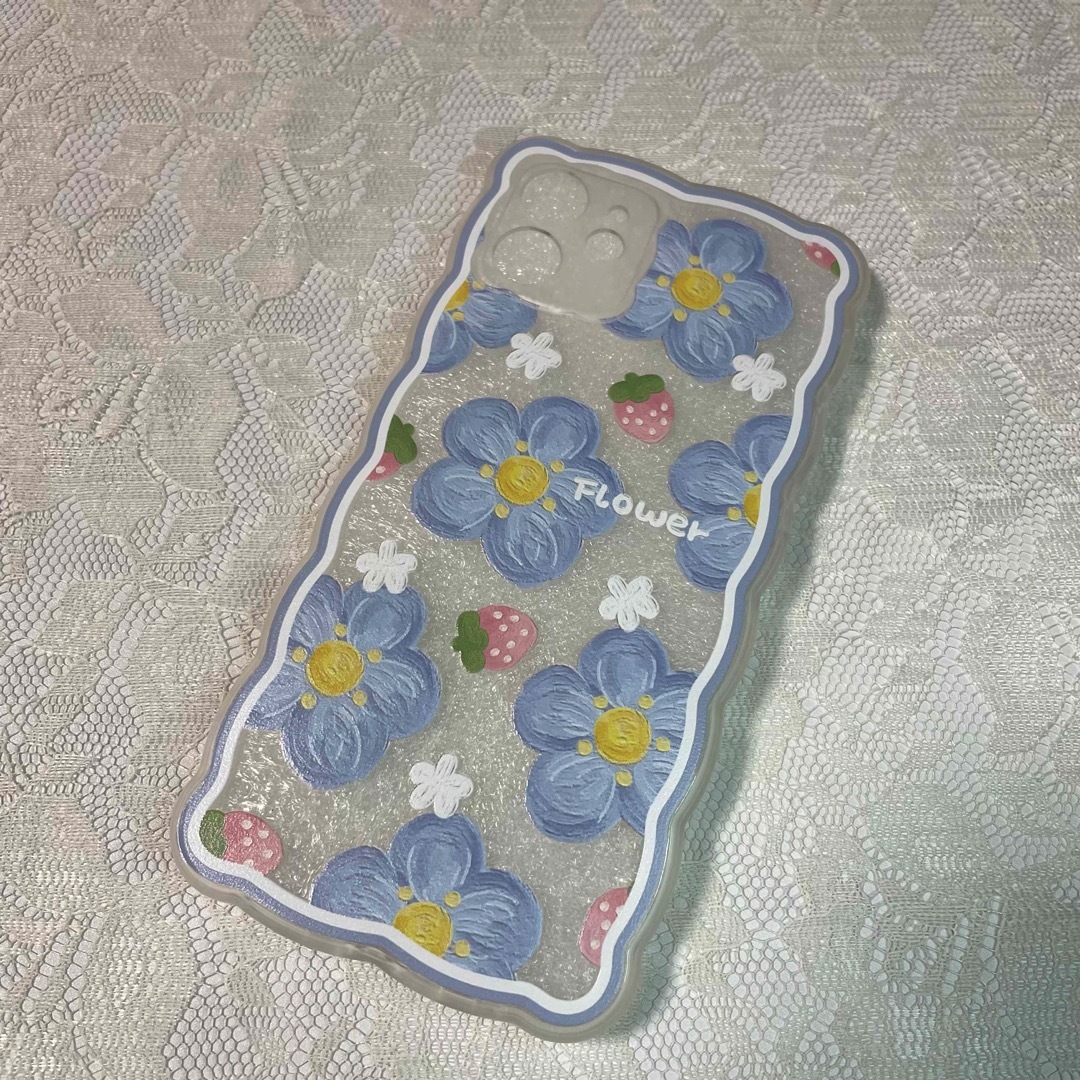 R40 iPhone12水彩フラワー ブルー スマホケース スマホ/家電/カメラのスマホアクセサリー(iPhoneケース)の商品写真